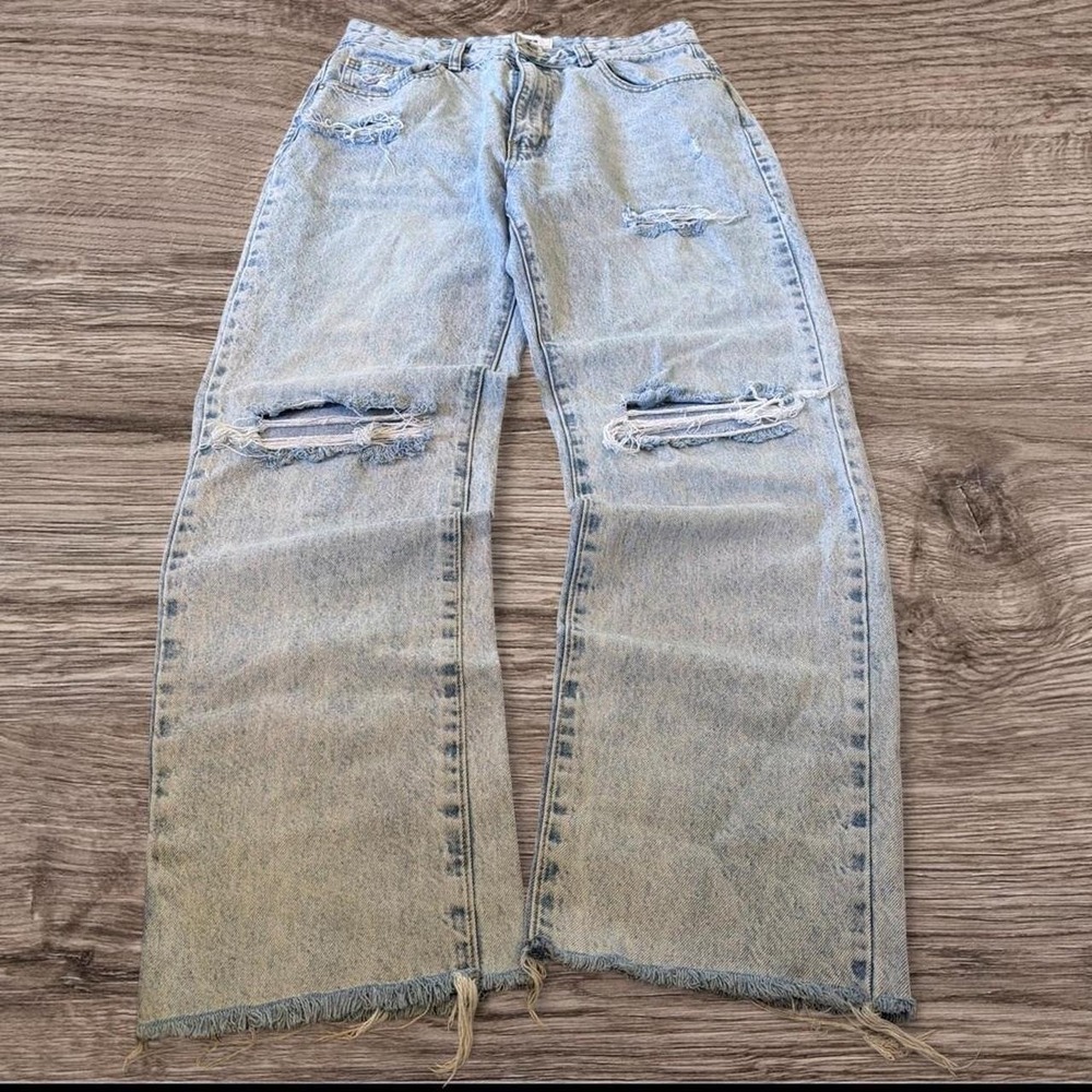 30x30 Blue Straight Wide Leg Distressed Skater Jeans Y2K Vintage